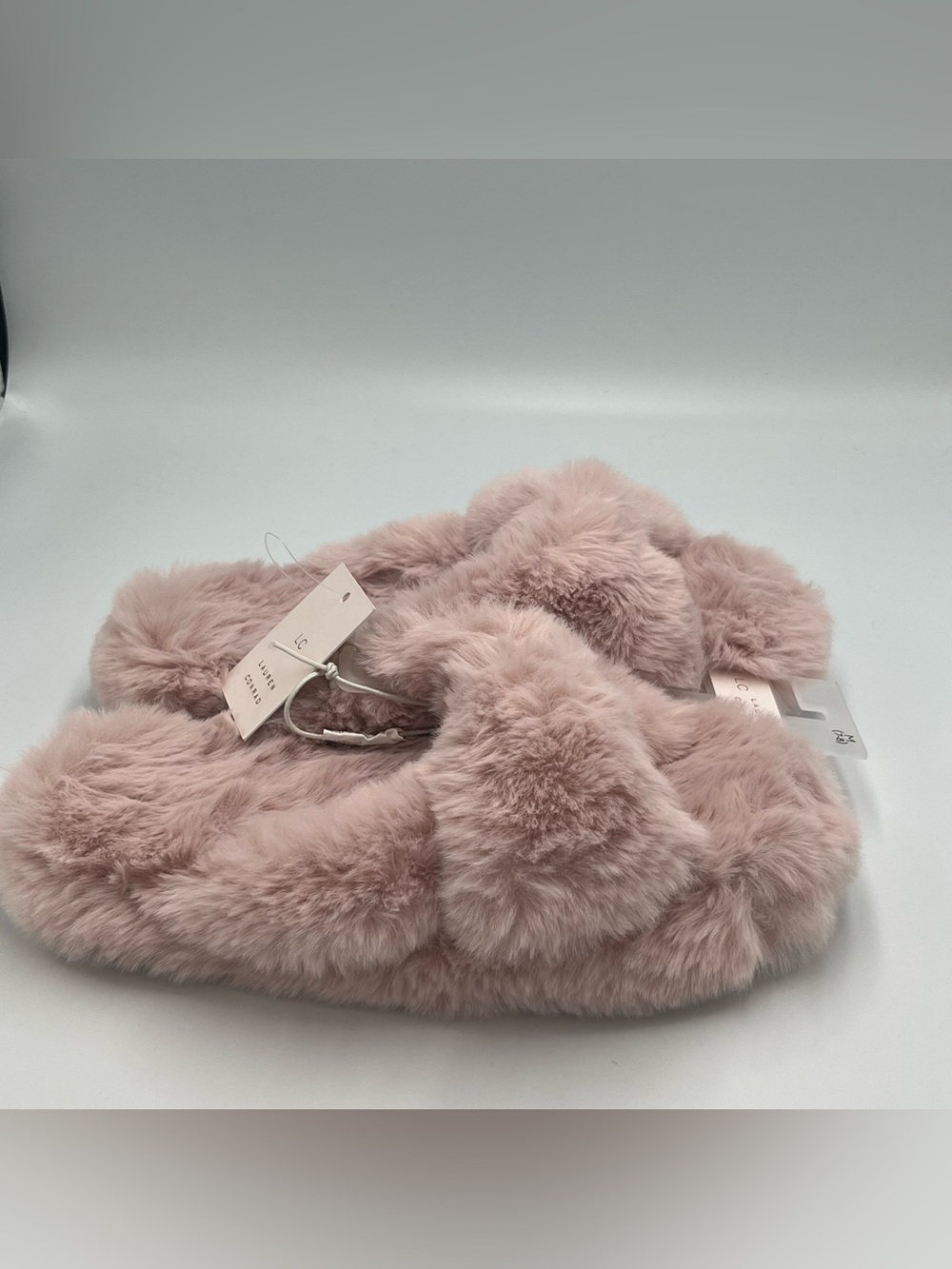 LC Lauren Conrad Wozzie Twist Plush Faux Fur Slide Slippers - Blush